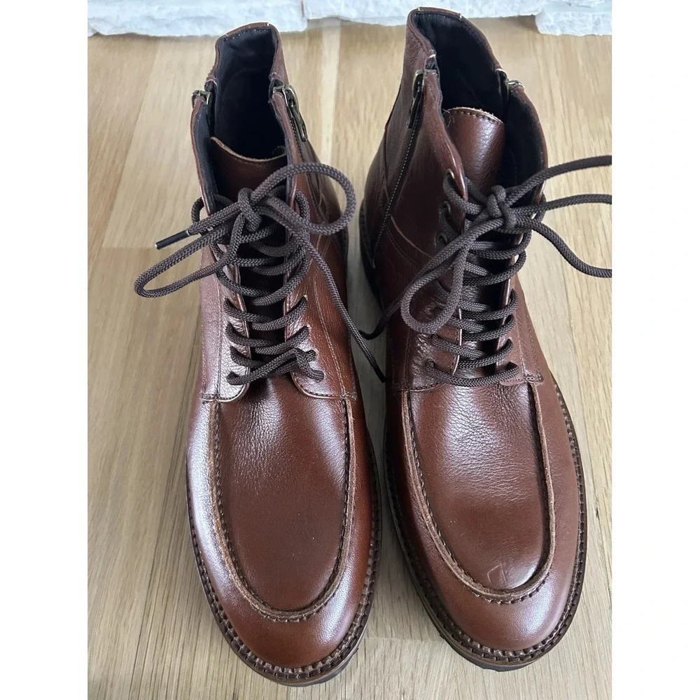New Men's Leather Boots 8.5 Brown Leather Upper Lace Up & Zippers Section X